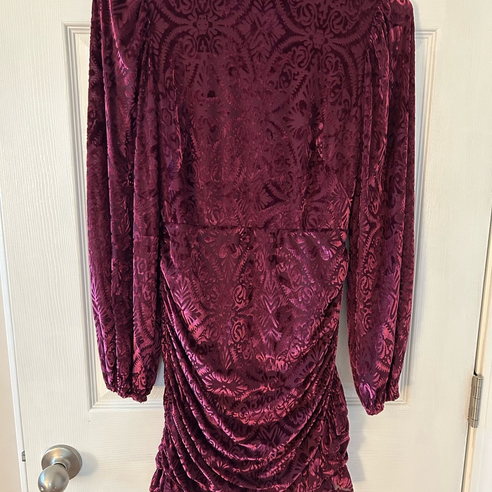 Red Ruched Bodycon Dress with Bishop Sleeves